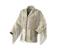 Rumble Products Men's Traditional Cowboy Western Jacket | Native American Suede Leather | Style With Beads & Fringes Jacket, Beige White, 5XL