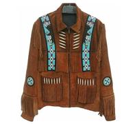 Rumble Products Men's Traditional Western Jacket Native American Brown Leather Jacket Cowboy Style Fringe Jacket For Mens, Brown, 5XL