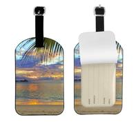 Rumbling Ocean Palm Trees Print Luggage Tags Stylish Leather Suitcase Tags Cute & Functional Bag Tags for Travel 7cm X 11cm Durable Identification Accessory