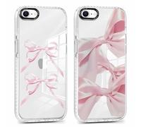 RUMDEY 2 Pack Clear Bow Phone Case for iPhone 7/8 / SE 2020 / SE 2022 4.7 inch, Cute Aesthetic Pattern Design Protective Soft Slim Shockproof TPU Bumper Cover for Girls Woman-Pink Bow