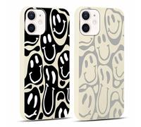 RUMDEY 2 Pack Happy Smiles Face for iPhone 12 Mini 5.4" Phone Case, Aesthetic Cute Smile Design Case Soft Silicone Slim TPU Shockproof Protective Bumper Cover for Women Men Girls-Black&Gray