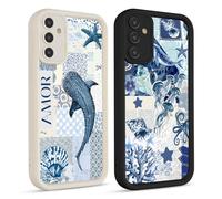 RUMDEY 2 Pack Summer Ocean Phone Case for Samsung Galaxy A35 5G 6.6'', Blue Whale Shark & Jellyfish Flower Collage, Full Protection Shockproof Soft Slim TPU Protective Cover Funda for Women Girls