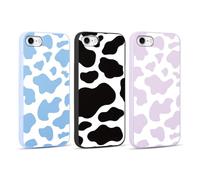 RUMDEY 3 Pack Cute Cow Print Girls Woman Phone Case for Apple iPhone 7/8 / SE 2020 / SE 2022 4.7 inches, Matte Soft Slim Shockproof TPU Bumper Cover for iPhone 7 with Design, Blue&Purple&Black