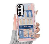 RUMDEY Cute Blue Bookshelf Phone Case for Samsung Galaxy A14 5G 6.6'', Bookcase Flower Floral Aesthetic Design Phone Cover Soft TPU Shockproof Anti-Yellow Clear Protection Case for Girls Women