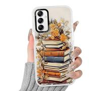 RUMDEY Cute Bookshelf Maple Leaves Phone Case for Samsung Galaxy A14 5G 6.6'', Aesthetic Bookcase Pine Cones Design Phone Cover Anti-Yellowing Shockproof Protective Transparent Case for Women Girls