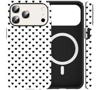 RUMDEY Cute White Heart Phone Case for iPhone 17 Pro Max 6.9'', Compatible with MagSafe, Aesthetic Love Hearts Polka Dot Phone Cover Double Shockproof Protective Magnetic Case for Men Woman Girls