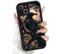 RUMDEY for iPhone 13 6.1'' Gothic Raven Moon Stained Glass Phone Case, Cool Dark Aesthetic Art Design with Full Camera Lens Protection, Shockproof Soft Slim TPU Cover for Women Girls