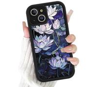 RUMDEY for iPhone 13 6.1'' Stained Glass Lotus Flower Phone Case, Aesthetic Floral Art Design, Slim Fit Flexible TPU Shockproof Protective Phone Cover for Women Girls