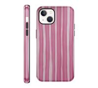 RUMDEY for iPhone 13/iPhone 14 6.1'' Pink Striped Phone Case Phone Case, Cute Aesthetic Vertical Stripe Design, Dual-Layer Hard Shell + Silicone Shockproof Fashion Protective Cover for Woman Girls