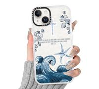 RUMDEY for iPhone 13/iPhone 14 6.1'' Seashell Bible Verse Christian Phone Case, Aesthetic Jesus Cross Summer Beach Ocean Wave Design, Clear Anti-Yellowing Shockproof Protective Cover for Women Girls
