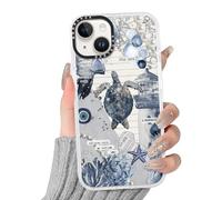 RUMDEY for iPhone 13/iPhone 14 6.1'' Vintage Collage Ocean Summer Phone Case, Cute Sea Turtle Whale Shark Pearl Coastal Pattern, Slim Clear Anti-Yellowing Shockproof Protective Cover for Women Girls