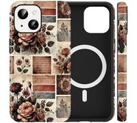 RUMDEY for iPhone 13/iPhone 14 6.1'' Vintage Flower Collage Phone Case, Compatible with MagSafe, Cute Aesthetic Floral Patchwork Magnetic Case Shockproof Dual-Layer Protective Cover for Women Girls