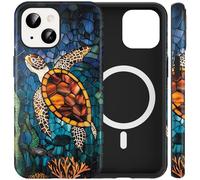RUMDEY for iPhone 13/iPhone 14 6.1'' Vintage Turtle Stained Glass Phone Case,Compatible with MagSafe,Ocean Coral Tortoise Shell Summer Case Magnetic Dual-Layer Shockproof Phone Cover for Woman Men