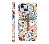 RUMDEY for iPhone 15 Plus 6.7'' Colorful Flower Cross Phone Case, Aesthetic Floral Pattern Jesus Christian Design, 2 in 1 Scratch-Resistant Shockproof Protective Phone Cover for Woman Girls