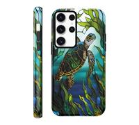 RUMDEY for Samsung Galaxy S23 Ultra 5G 6.8'' Retro Sea Turtle Stained Glass Phone Case, Ocean Life Kelp Mosaic Summer Tortoise Shell Design, Dual-Layer Shockproof Protective Cover for Woman Men Girls