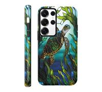 RUMDEY for Samsung Galaxy S25 Ultra 5G 6.8'' Retro Sea Turtle Stained Glass Phone Case, Ocean Life Kelp Mosaic Summer Tortoise Shell Design, Dual-Layer Shockproof Protective Cover for Woman Men Girls