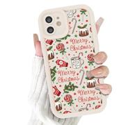 RUMDEY Merry Christmas Phone Case for iPhone 12 Pro/iPhone 12 6.1", Cute Xmas Case with Candy Cookies Stars Pattern Shockproof Soft Slim TPU Full Camera Lens Protective Black Cover for Women Girls