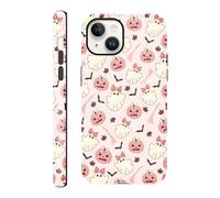 RUMDEY Pink Ghost Pumpkin Halloween Case for iPhone 13/iPhone 14 6.1", Fall Cute Bows Bat Print Autumn Phone Case for Women Girls, Shockproof TPU and Hard PC Protective Cover Funda