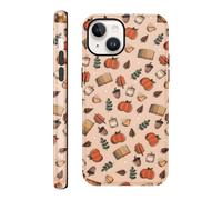 RUMDEY Retro Coffee Pumpkin Autumn Case for iPhone 13/iPhone 14 6.1", Trendy Book Pumpkin Print Fall Phone Case for Women Men Girls, Shockproof Slim TPU and Hard PC Protective Cover Funda