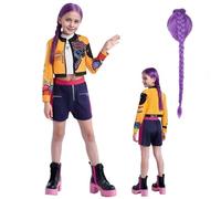 Rumi Costume Wig For Girls Pop Singer Costume Halloween Party Cosplay Dress Up Full Set Purple Braids Wig Jacket T-Shirt Shorts 4Pcs Set Fancy Dress(B,160)