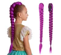 Rumi Hair, 26 Inch Long Purple Braid Ponytail Extensions Pre Stretched Purple Hair Extensions for Braids Easy Clip in Ponytail for Cosplay Halloween (Purple C)