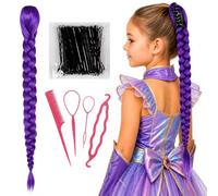 Rumi Hair, 26 Inch Long Rumi Wig with Braiding Tools & Bobby Pins, Purple Braid Ponytail Extensions, Easy Claw Clip Ponytail Hair Extensions for Cosplay Halloween Costume