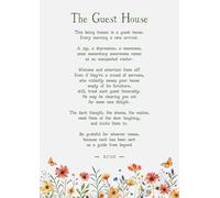 Rumi The Guest House Inspirational Poetry Art Print, Floral Watercolour Design, Green Typography. Size A4