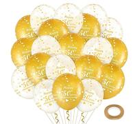 RUMIA 20Pcs 50th Golden Anniversary Balloons, White Gold Happy 50th Golden Wedding Anniversary Balloons for Golden Wedding Anniversary Decorations, 50th Anniversary Party Decorations 12 inches, B1F82