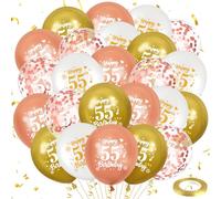 RUMIA 24 Pcs Rose Gold & White Gold 55th Birthday Balloons, 12 Inch Metallic Finish Balloons for Women & Men, Adult Birthday Party Decorations