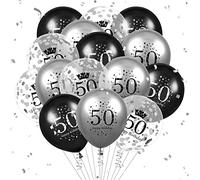 RUMIA 50th Birthday Balloons Decor 15pcs Silver Black Men Number 50 Anniversary Happy Party Latex Confetti Women Supplies 12 Inches (HHC-UK-A84491)