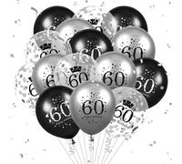 RUMIA 60th Birthday Balloons Decor 15pcs Silver Black for Men Number 60 Anniversary Happy Party Latex Confetti Women Adults Supplies 12 Inches (HHC-UK-A84491)