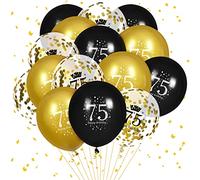 RUMIA75th Birthday Balloons, 15 Pcs Black Gold Happy 75th Birthday Balloons Black Gold 75th Birthday Party Decorations Balloons for Men Women 75th Birthday Anniversary Decoration