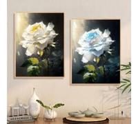 Rumlly 2PCS Modern Rose Flower Canvas Painting White Blue Flowers Posters and Print Wall Art Pictures for Living Room Decor(30x50cmx2/Frameless)
