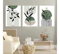 Rumlly 3pcs Modern Abstract Green Plants Leaf Wall Art Prints Boho Sun Lines Art Canvas Painting Pictures Living Room Home Decor 40x60cmx3 No Frame