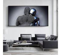Rumlly Abstract Metal Figure Statue Art Canvas Painting Romantic Posters and Prints Sculpture Wall Art Pictures for Living Room 80x160cm Frameless
