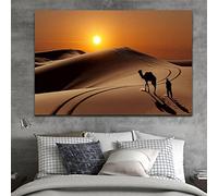 Rumlly Camel with Herdsman in the Sahara Desert Landscape Prints Wall Art Morocco Desert Canvas Painting for Living Room Decor 60X90cm Internal Frame