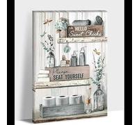 Rumlly Farmhouse Bathroom Canvas Wall Art,Rustic Bathroom Poster Prints.Vintage Country Inspirational Quotes Picture Home Decor(30x40cm/Frameless)