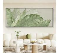 Rumlly Green Leaf Modern Painting On Canvas Printed Large Abstract Leaves Poster Wall Art Picture Nordic Living Room Decoration(70X140cm/Frameless)