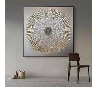 Rumlly Modern Abstract Round Circle Line Silver Golden Flower Home Wall Art Textured Poster Canvas Print Painting for Living Room 70x70cm Frameless