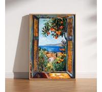 Rumlly Open Window Fauvism Painting,Mediterranean Sea,Orange Tree,Coastal View Canvas Prints Poster(30x40cm/Canvas Wrapped)