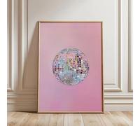 Rumlly Pink Wall Art Silver Disco Ball Canvas Printed Painting Girly Poster Trendy Dopamine Decor Preppy Canvas Print Poster(70x100cm/Frameless)