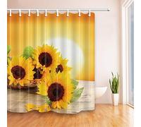 Rumlly Sunflower With Green Leaves in the Sunset Polyester Fabric Shower Curtain Set Beautiful scenery Decorations Bath Curtain 180x180cm