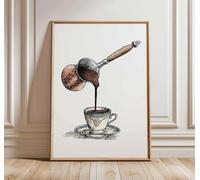 Rumlly Turkish Coffee Pouring Wall Art Print, Vintage Cezve Poster, Kitchen Decor, Traditional Coffee Illustration(50x70cm/Frameless)