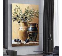 Rumlly Vintage Olive Branch Canvas Wall Art Rustic Still Life Wall Decor Terracotta Vase Olive Painting Picture Botanical Print(60x90cm/Canvas wrapped)