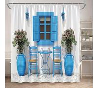 Rumlly Waterproof Shower Curtains Blue Window Nature Floral Plants Scenery Modern Garden Wall Hanging Home Bathroom Decor 300x180cm