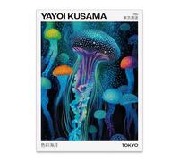 rumlud Colorful Ocean Jellyfish Wall Art Unique Japanese Animal Posters Yayoi Kusama Canvas Prints for Living Room Bedroom Wall Decor 12X16 inch Unframed