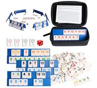 Rummy Cup Original, Mini Rummy Game in Travel Size with Drawstring Storage Bag for Adults, 160 Stones, Rummy Cup Board Game for 2-6 Players, with 6 Play Stands, 1 Dice Board Games