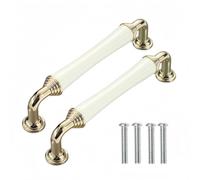 Rummyluck 2 Pack White Ceramic Cabinet Pulls Gold Drawer Handles 128mm