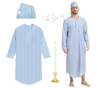 rumnigh 4 Pcs Funny Pajama Set for Christmas and Carnivals Includes Dressing Gown, Nightcap, Spectacles and Imitation Candles (UK, Alpha, XXL, Regular, Regular, Blue)