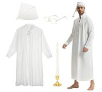 rumnigh 4 Pcs Funny Pajama Set for Christmas and Carnivals Includes Dressing Gown, Nightcap, Spectacles and Imitation Candles (UK, Alpha, XL, Regular, Regular, Beige)